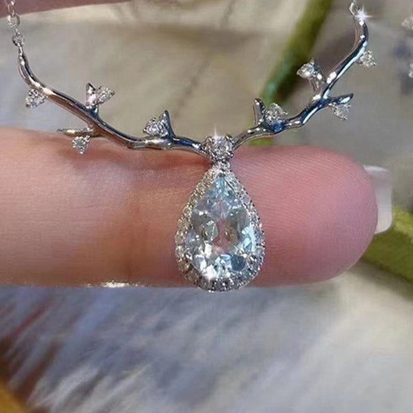 Nouveau Creative Cerf Pendentif Collier Waterdrop Cut Cristal Charme Collier pour Femmes Proposition De Fiançailles Demoiselle D'honneur Bijoux Fille