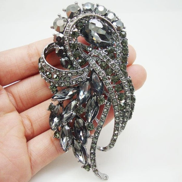 Art Nouveau vintage Fleurs Cluster Broche Noir Strass Cristal