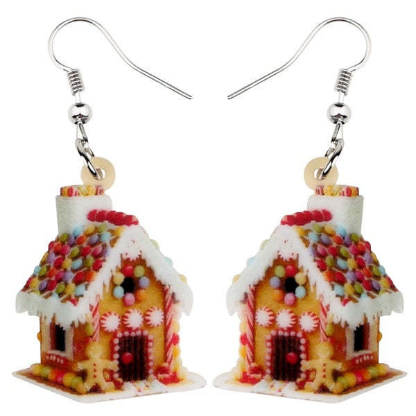 Acrylic Christmas Colorful Candy House Cake Gingerbread Earrings Drop Dangle Decoration Jewelry For Women Girl Teen Kid Festival Gift Party Accessori