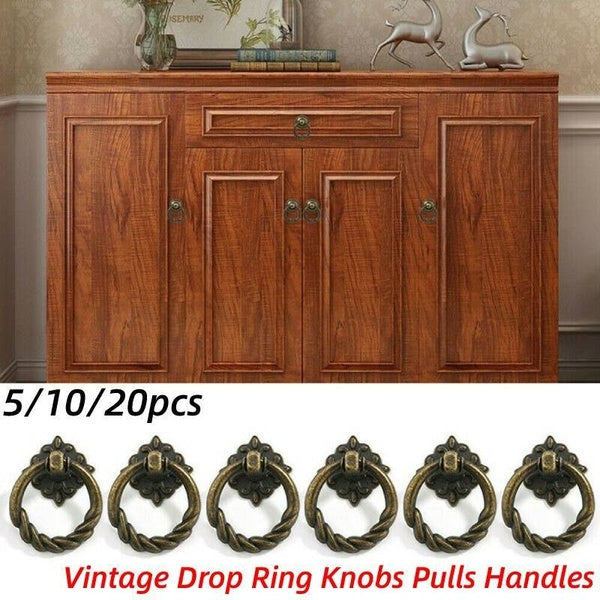 5 pcs-10 pcs-20 pcs Vintage Bronze Goutte Anneau Boutons Poignées pour Commode Tiroir Antique Tiroir Tirer Anneau Unique Trou Matériel Décoratif avec