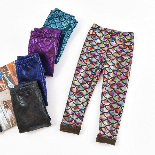 Échelles de sirène impression hiver automne épaissir chaud enfants pantalons fille Leggings