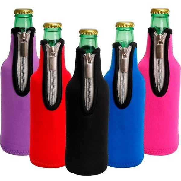 Insulated Beer Bottle Sleeves Coozie Neoprene Coolers Bag Zipper Coozie Holder(8 Colors)