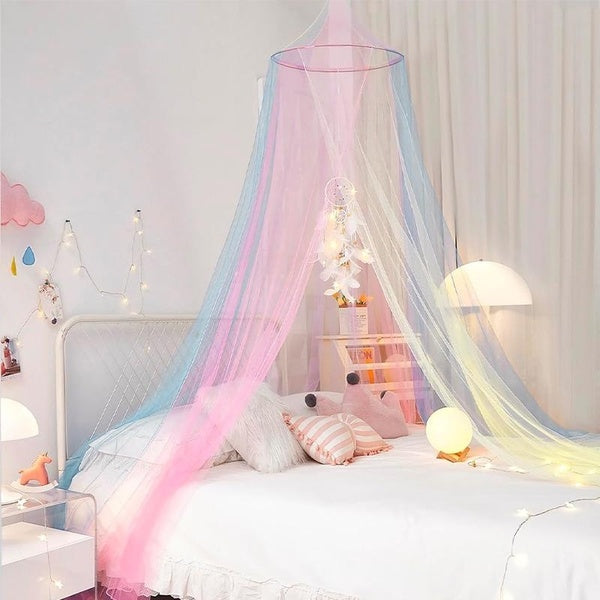 1pc Summer Rainbow Mosquito Net, Single Door Princess Dome Bed Canopy,Encryption Bed Canopies Dustproof Mosquito Net Elegant Canopy Bed Curtain For