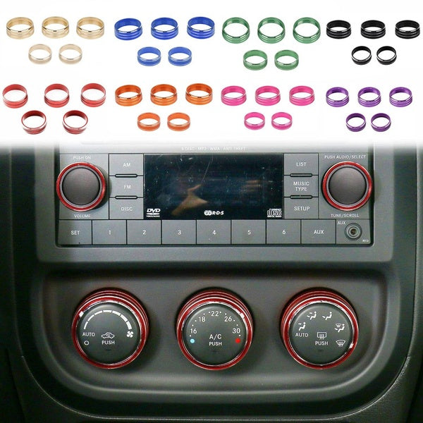 5 Pcs CD Air Conditioner Switch Knob Button Decoration Cover Trim Ring for Jeep Wrangler JK 2011-2017, Compass 2010-2015, Patriot 2011-2015