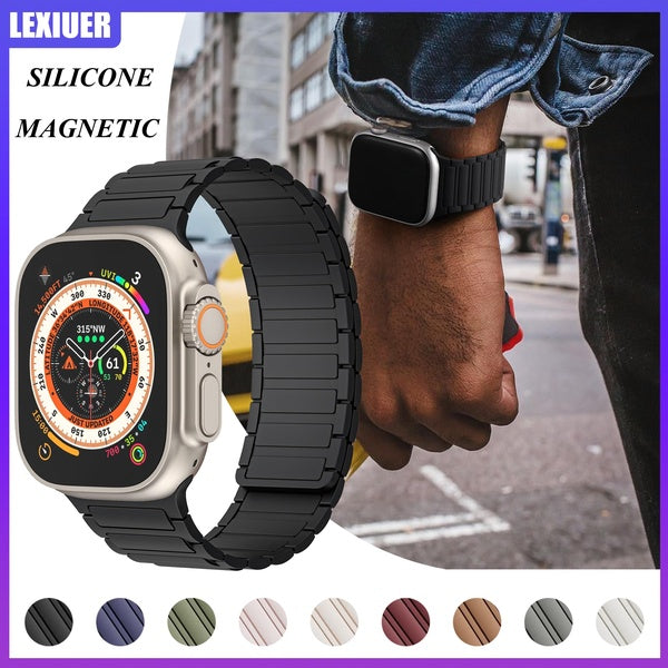 LEIXIUER Magnetic Strap for Smart Watch Ultra 2-Ultra 49mm 9 8 7 41mm 45mm 38mm 40mm 44mm 42mm Silicone Bracelet Band for Smartwatch Series 6 5 Se 4