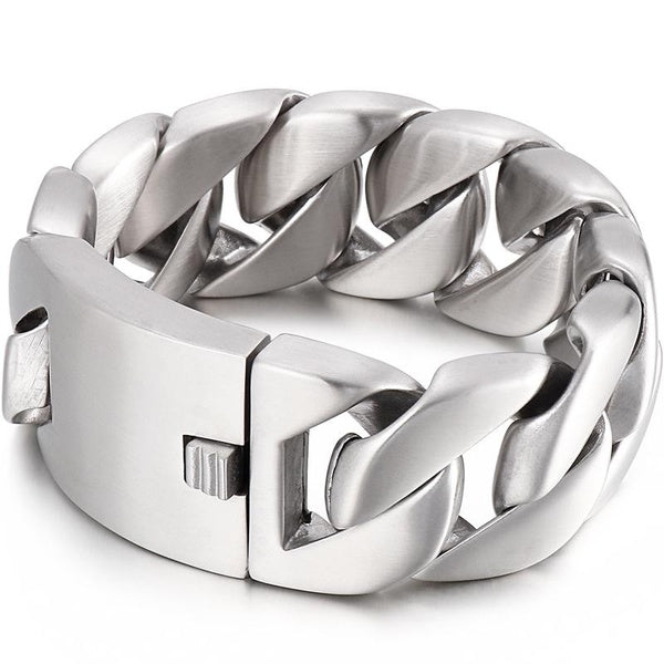 Heavy 31MM Wide Thick Curb Link Chain Bracelet for Men Massive Matter Brushed Stainless Steel Men's Bracelets On Hand Jewellery Bracelets Bangles