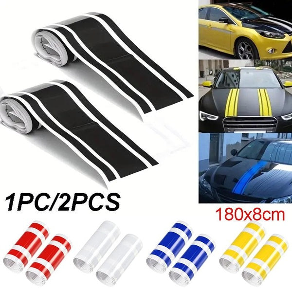 1-2 Pcs 180x8cm Car Hood Stripe Sticker Auto Racing Body Side Stripe Decal Skirt Roof Hood Bumper Stripe Decoration