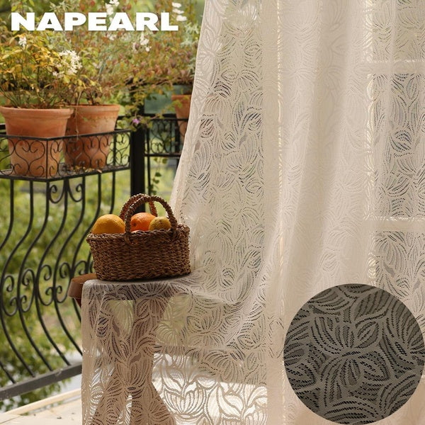 NAPEARL White Hollow Lace Curtain Sheer for Door Window Drapes Wedding Living Room 1PC