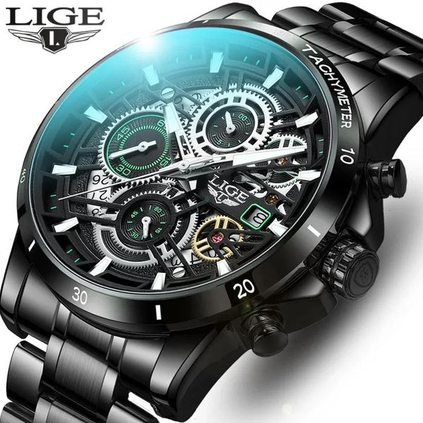 LIGE luxe mode hommes montres en acier silice étanche Sport montre à quartz pour hommes lumineux homme d'affaires horloge Relogio Masculino + boîte