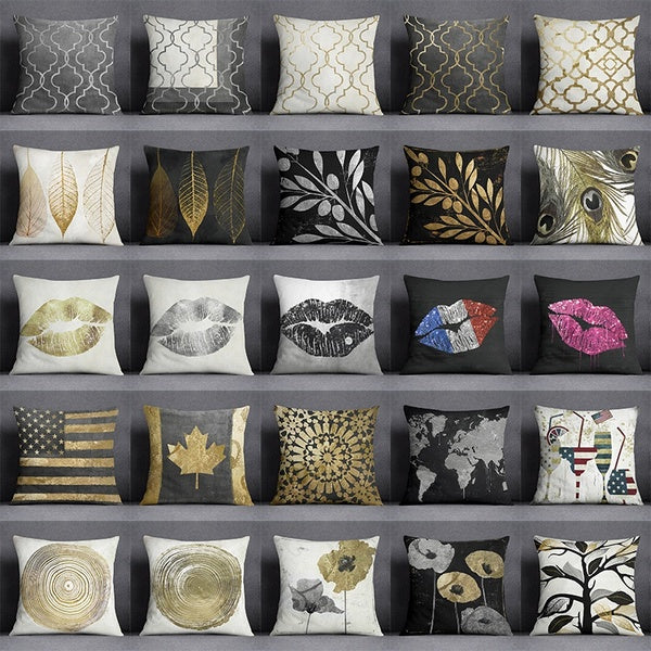 Black and Gold Pattern Cool Abstract Series Pillow Gift Home Office Decoration Pillow Bedroom Sofa Car Cushion Cover Pillowcase (45 cm * 45 cm)