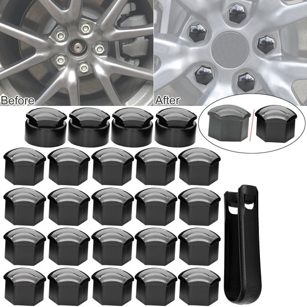 17MM 24x Wheel Center Nut Cover Lug Bolt Gray-Black Tire Cap With Removal Tool Universal For Dodge Skoda Hyundai Lexus GMC Benz