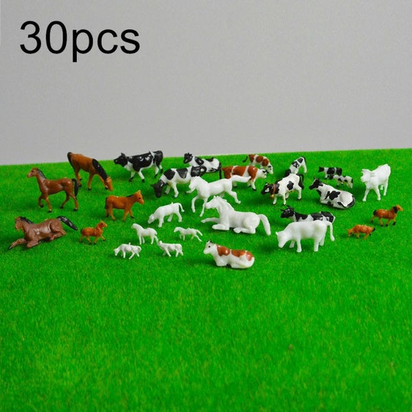 30Pcs N Ho Scale Model Animal Painted Black and White Ranch Animal Cow Horse Mixed Farm Landscape Accessories Matron Inn