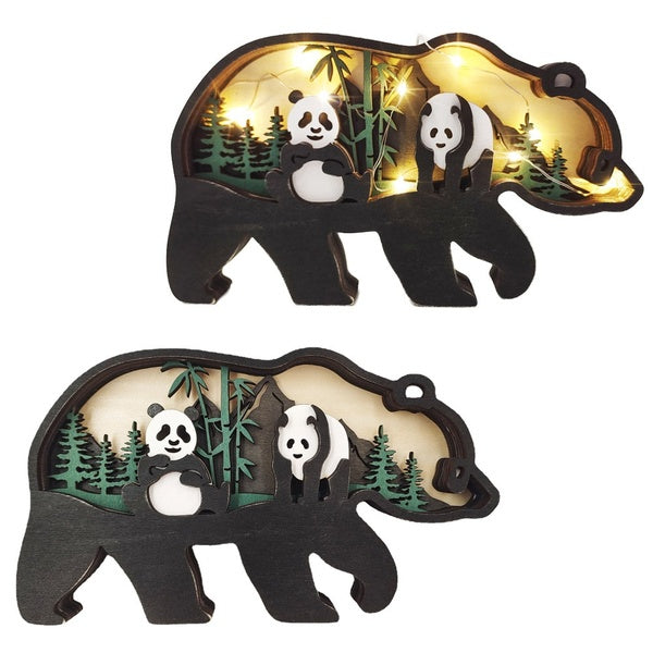 Panda Wooden Craft Art Creative Hollow Microlandscape Wood Carving Handicraft Home Table Ornament Office Wall Decorations