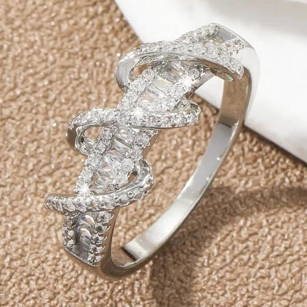 Trendy Twisted Micro Pave White Sapphire Cubic Zirconia Rings for Women Daily Casual Accessories Matron Inn
