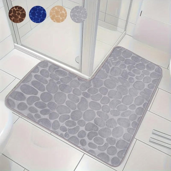 1PC L-shaped Corner Non-slip Mat, Cobblestone Bathroom Non-slip Mat, Machine Washable Soft Absorbent Bathroom Floor Mat, Bathroom Accessories, Bathro