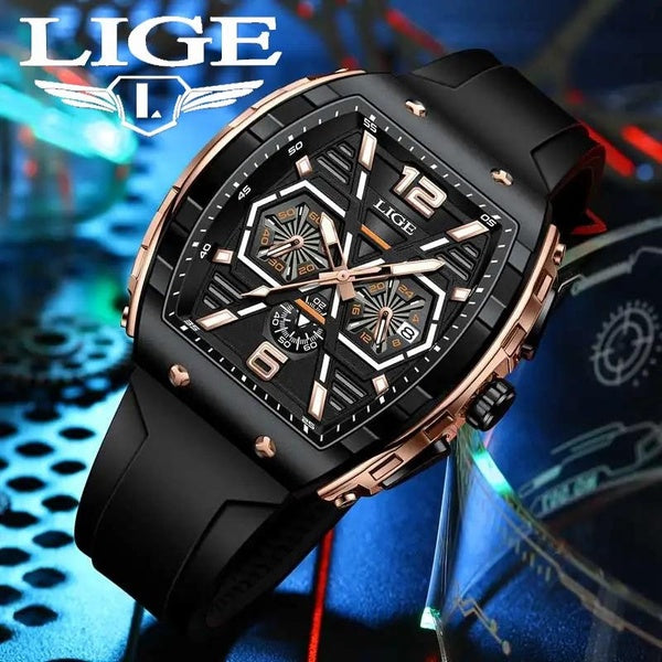 LIGE hommes montre de luxe étanche Quartz montre-bracelet soulever poignet lumineux Date sport Silicone horloge homme montres Relogio Masculino