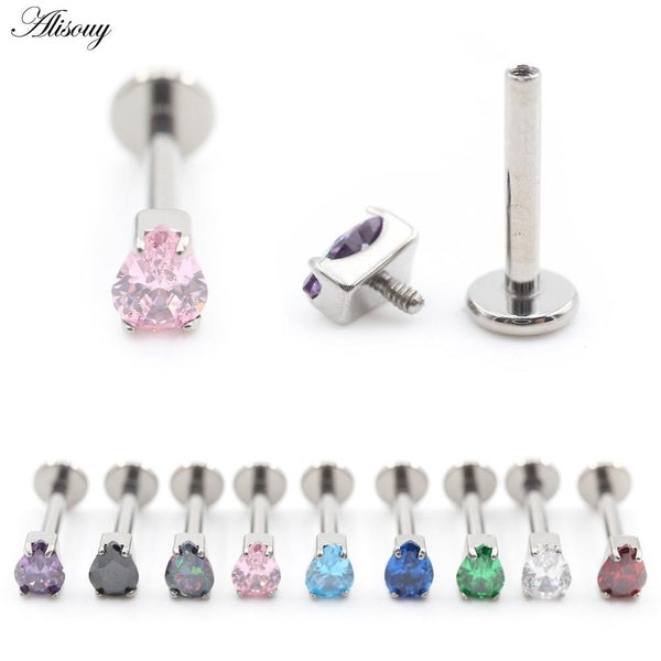 Alisouy 1PC Titane Goutte D'eau Larme Zircon Fil Labret Lèvre Stud Anneau Oreille Tragus Cartilage Boucles D'oreilles Corps Piercing Bijoux