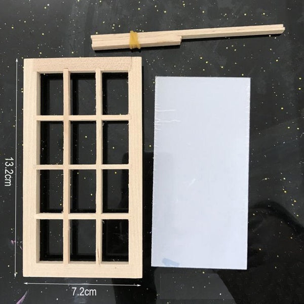 Dollhouse Miniature Furniture Unpainted Wood 12 Pane Window Frame DIY Accessories Home Decor 1-12 Scale Model