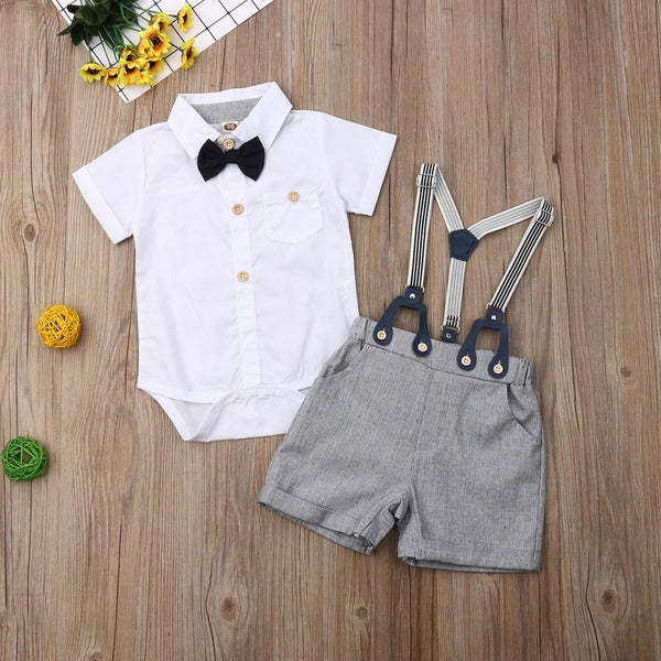 Newborn Infant Baby Boys Gentleman Clothes Shirt Tops Bib Pants Outfits Set