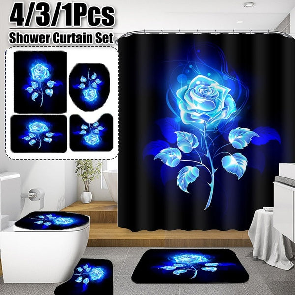 1-3-4Pcs 3D Printing Rose Shower Curtain Bathroom Non-slip Mat Set Waterproof Shower Curtain Toilet Lid Cover Bath Mat Bathroom Rugs Floor Mats