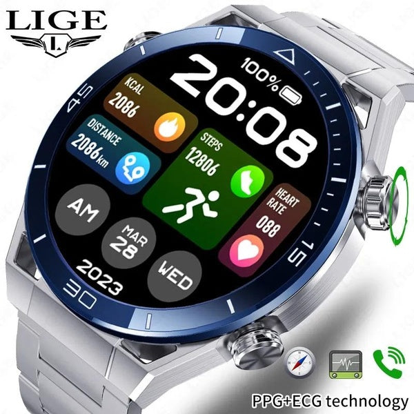 ECG+PPG Health Monitor Bluetooth Call Smartwatch GPS Sports Tracker Motion Bracelet Fashion Business LIGE Smart Watch Men AMOLED HD Big Screen Multif
