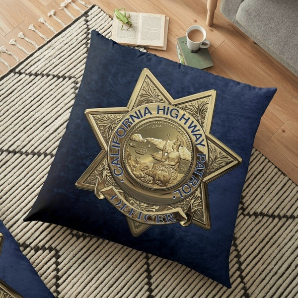 California Highway Patrol - Chp Police Officer Badge Over Blue Velvet Printed Pillowcase Sofa Car Soft Cushion Cover Case Home Decor Accessories