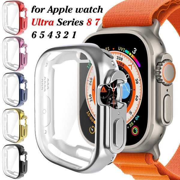 Full All-around TPU Case with Film for Apple Watch Ultra 49mm 8 7 41mm 45mm Screen Protector Coverage Soft Protection Protective Accessories Cover fo