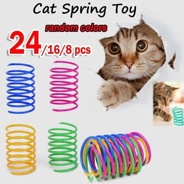 8-16-24pcs Cat Toys Colorful Spring Kitten Cat Toys Bounce Plastic Pet Kitten Interactive Random Color