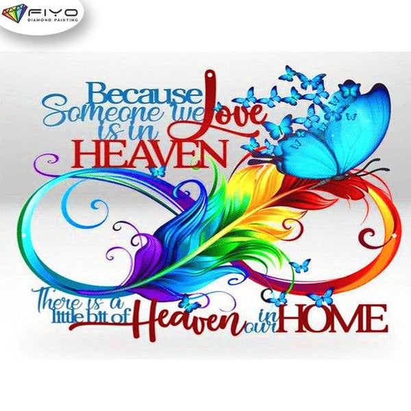FIYO Rainbow Feather and Butterfly Diamond Painting Kits For Adults DIY 5D Diamond Mosaic Diamond Painting Home and Kitchen Fashion Canvas Pictures W
