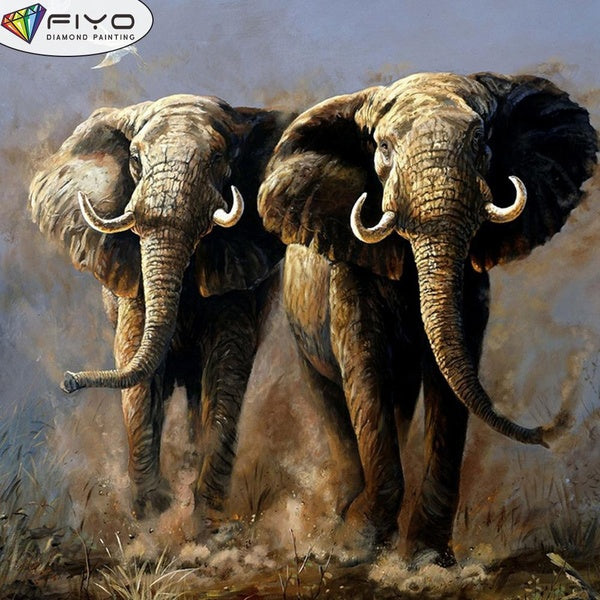FIYO DIY 5D Elephants Diamond Painting Full Drill with Number Kits Home and Kitchen Fashion Mosaic Diamond Painting Canvas Wall Decoration Gift Craft