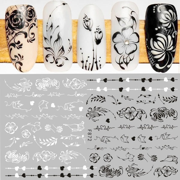 1PC Lady Shaped 3D Nail Stickers Character Face Image Leaves Flower Love Heart Design Stickers Slider Black White DIY Nail Art