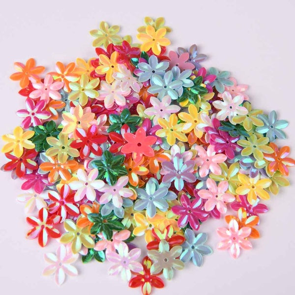 12mm 200Pcs Mixed Color Flower Shape Plastic Sequins Contains With One Hole Colorfu Handmade Art Work Sweaters Decor