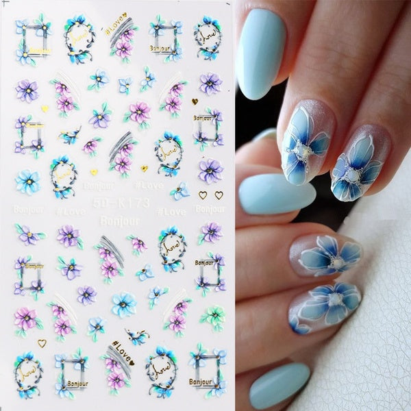 1PCS 5D Nail Stickers Flowers Lace Gel Decals Acrylic Engraved Sliders Embossed Foils Manicure Nail Art Decorations LA5D-K-2