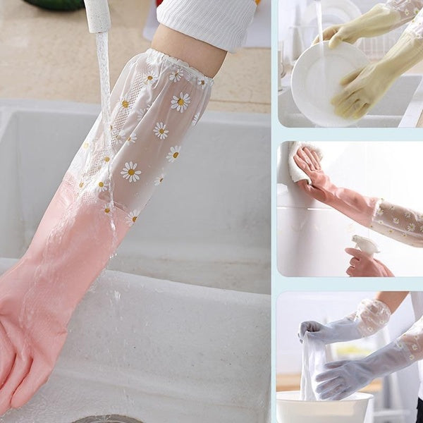 Long Sleeve Rubber Gloves Reusable Dishwashing Gloves Kitchen Oven Pet Cleaning Gloves Home and Kitchen Accessories