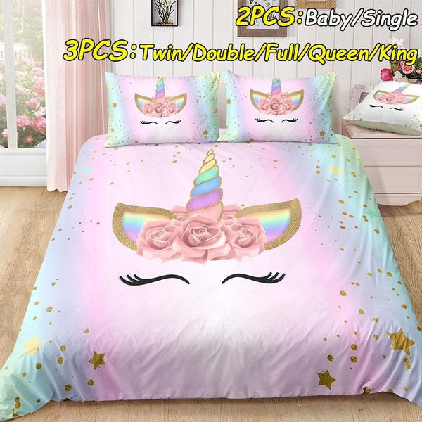 3D Unicorn Rainbow Bedding Set Bedding Comforter Sets Duvet Cover Set Baby-Single-Twin-Double-Full-Queen-UK King-AU King-US King Size