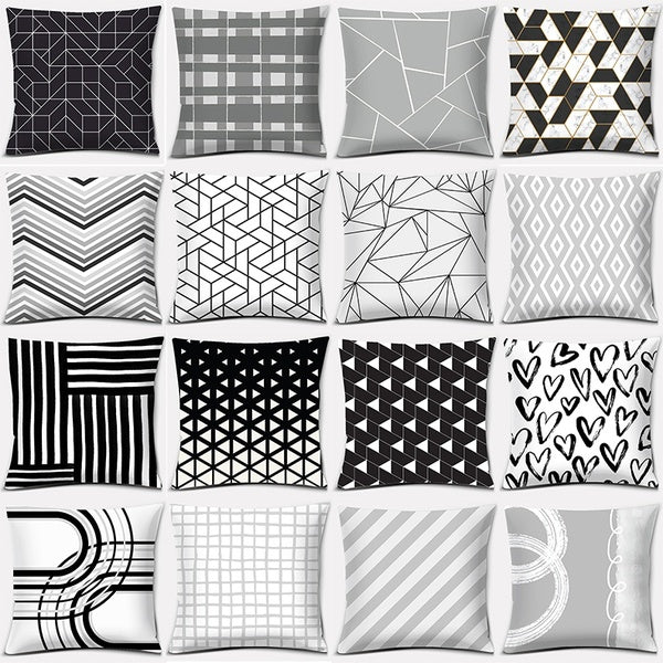Black White Simple Art Series Pillow Gift Home Office Decoration Pillow Bedroom Sofa Car Cushion Cover (45cm * 45cm)