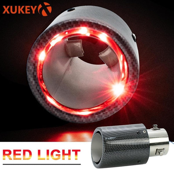 XUKEY Universal Car Modified 35-63mm Exhaust Muffler Tip Tail Pipe Carbon Fiber Red LED Flaming Luminous Chrome Silencer Turbo Sport