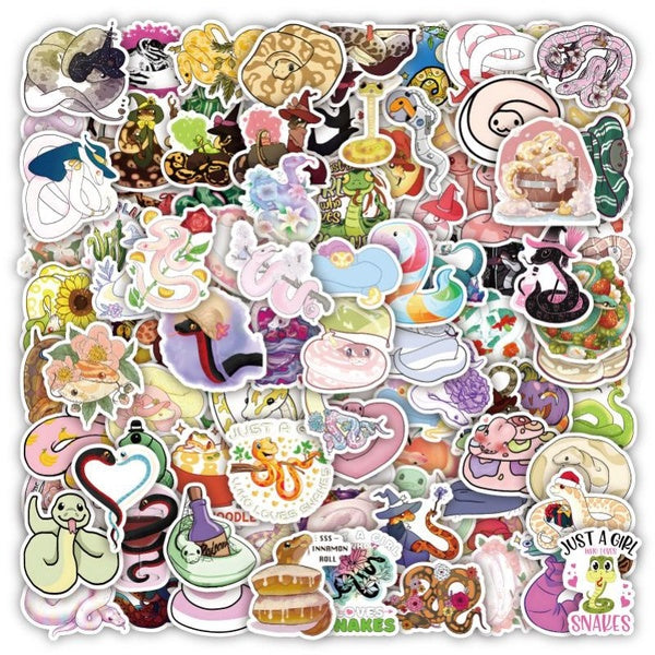 10-50-100pcs Cartoon Cute Snake Stickers Kawaii snake graffiti Stickers for DIY Luggage Laptop Skateboard Motorcycle Bicycle Sticker