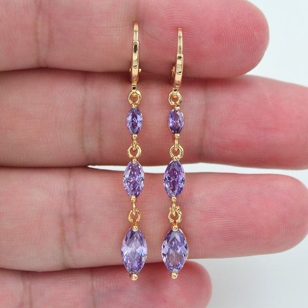 Boucles d'oreilles pendantes pour femmes avec zircon cubique violet