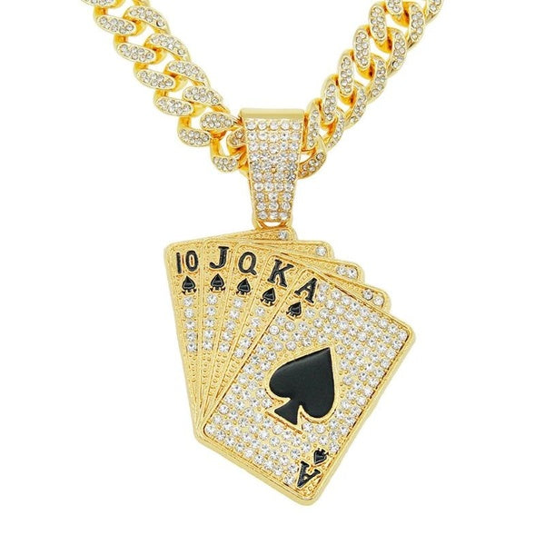 Personalized Diamond Embedding Poker Card Pendant Necklace Accessories Pendant, Hip Hop, Hip Hop, Street Dance, Cool Punk Necklace Matron Inn