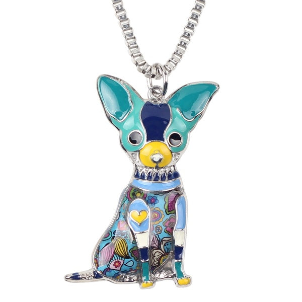 Émail alliage assis Chihuahuas chien animaux animaux mode collier chaîne tour de cou pendentif collier bijoux pour femmes dames cadeaux charmes