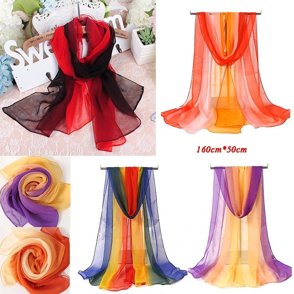 Length 160cm Womens Ladies Beautiful Medium Long Chiffon Stole Shawl Summer Sunscreen Scarves Thin Tapered Soft Scarf