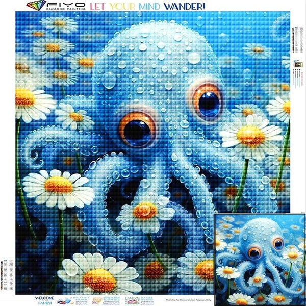 FIYO Octopus DIY 5D Diamond Painting Full Drill with Number Kits Home and Kitchen Fashion Mosaic Diamond Painting Canvas Wall Decoration Gift Crafts