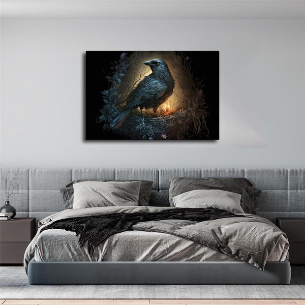 Vintage Medieval Black Crow White Crow Canvas Wall Art Halloween Raven Poster Wiccan Print Painting Gothic Victorian Dark Academia Witchy Wall Decor