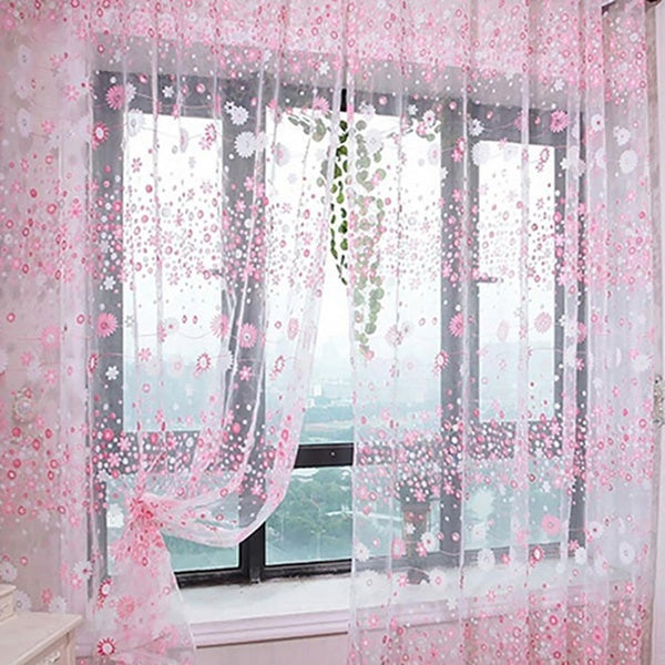 1pc Window Curtain Translucent Floral Pattern Wide Application Room Decor Pastoral Balcony Valance for Home Office Cafe