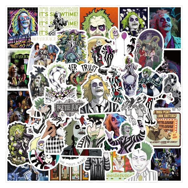 10-55pcs Fun Beetlejuice Stickers Tim Burton Graffiti Stickers for DIY Luggage Laptop Skateboard Motorcycle Bicycle Sticker