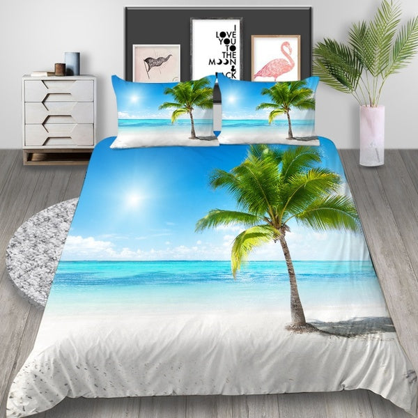 Hot Sale for Birthday Gifts Bedding Set King Size 3D Coconut Tree Painting Printed 3PCS Suit of Duvet Cover Set with Pillowcase