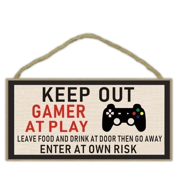 New Wooden Plaque Keep Out Gamer At Play Enter At Own Risk Funny Novelty Bedroom Decoration Gifts Christmas Birthday Gift for Son Brother Boyfriend H
