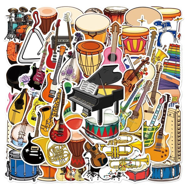 10Pcs-50Pcs Musical Instrument Stickers Guitar Drum Set Graffiti Stickers for DIY Luggage Laptop Skateboard Motorcycle Bicycle Stickers