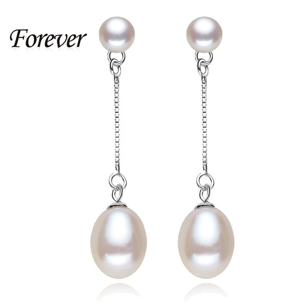 Boucles d'oreilles double perle pour femme en argent sterling 925 Boucles d'oreilles pendantes fines bijoux double tailles perle naturelle cc bijous